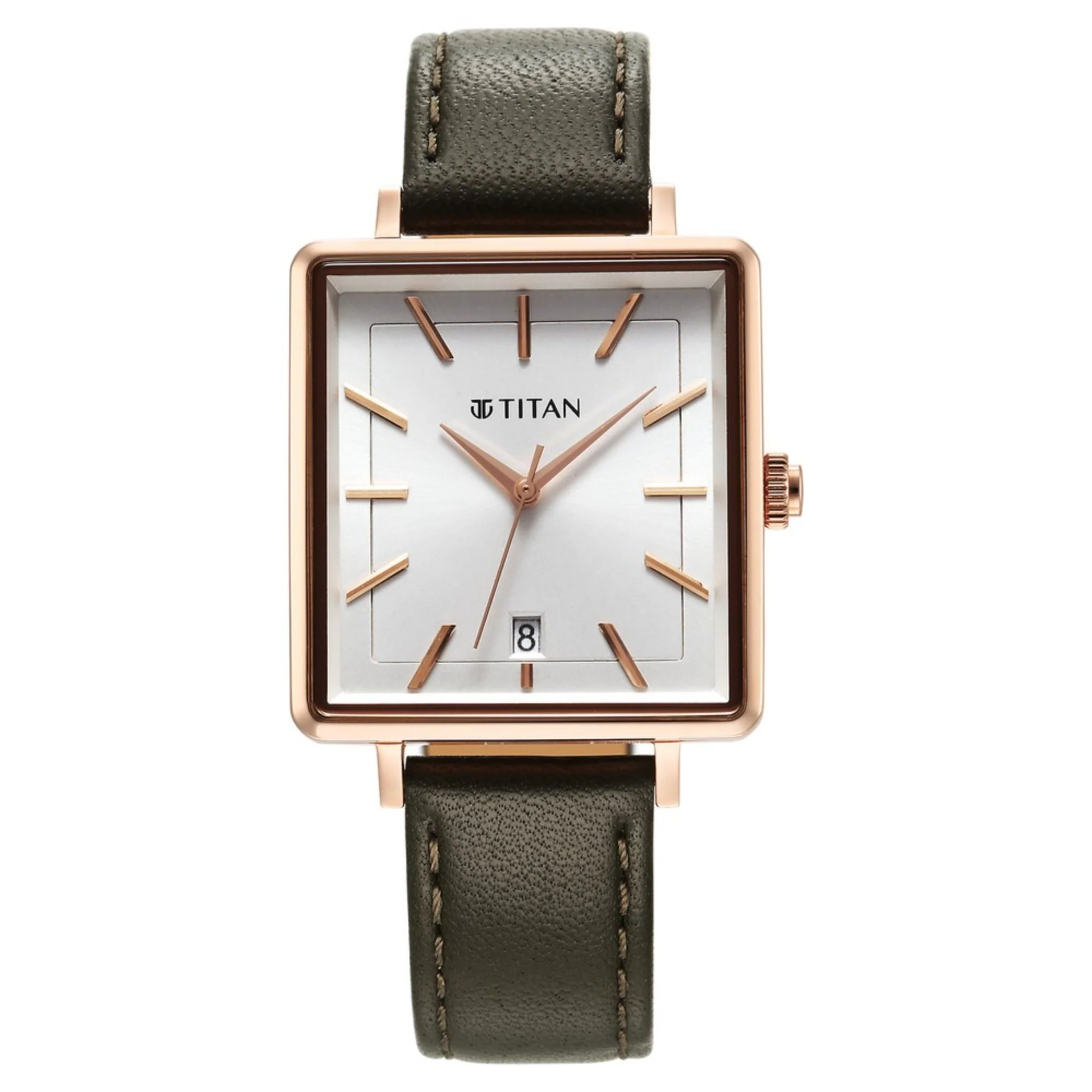 94205WL02_1 Titan Minimalists Quartz Analog with Date Silver Dial Black Leather Strap Watch for Women - Image 1