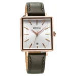 Titan Minimalists Quartz Analog with Date Silver Dial Black Leather Strap Watch for Women - Image 2
