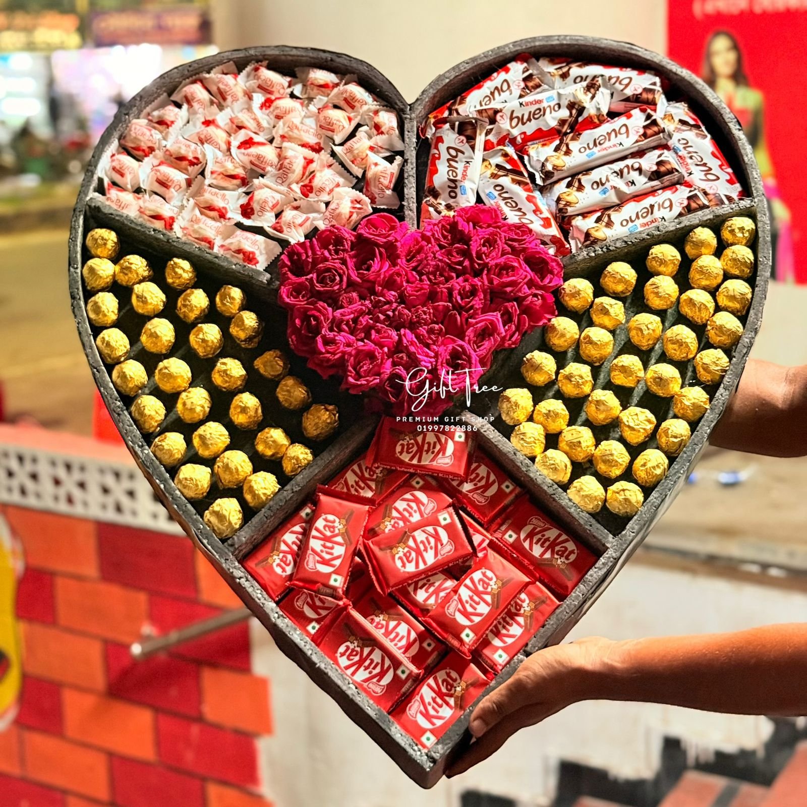 WhatsApp Image 2026-01-22 at 03.41.07 (1) Ferrero Rocher, KitKat, Kinder Bueno & Raffaello Heart Box with Red Roses - Image 1