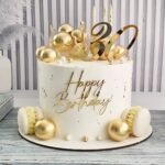 Golden Sphere & Number Birthday Cake Topper Set with Macarons (1kg)