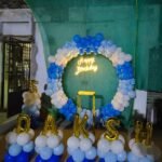 Blue White Balloon Ring Setup with LED Happy Birthday Sign and Name Letter Balloons
