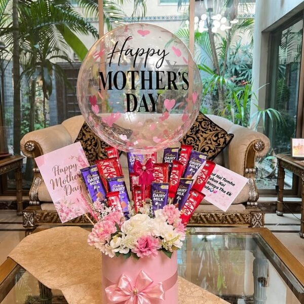Mother’s Day Chocolate Balloon Box with Flowers & Wish Card