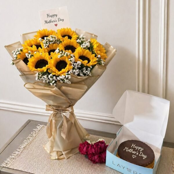 Sunflower Bouquet with Chocolate Cake – Mother’s Day Special